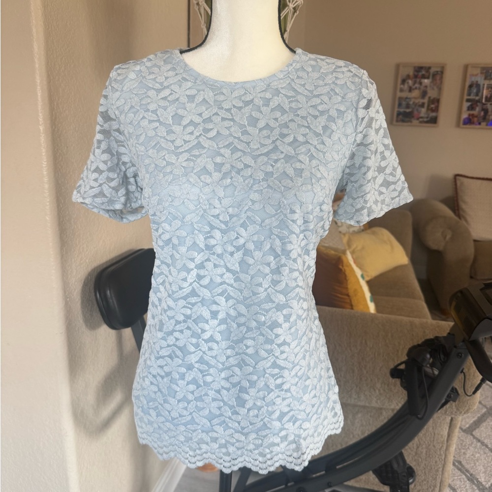 Elegant Lace Blouse - Soft Blue